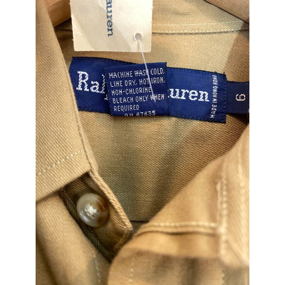 VTG Ralph Lauren Ladies Rough Wear Blouse 80s Khaki Button Front Cotton Size 6 - Picture 11 of 12